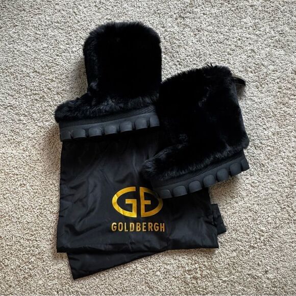 Goldbergh Fun Fur Snow Boots NWT US 9 Black Waterproof Apres Ski Moon Boots - Picture 1 of 10